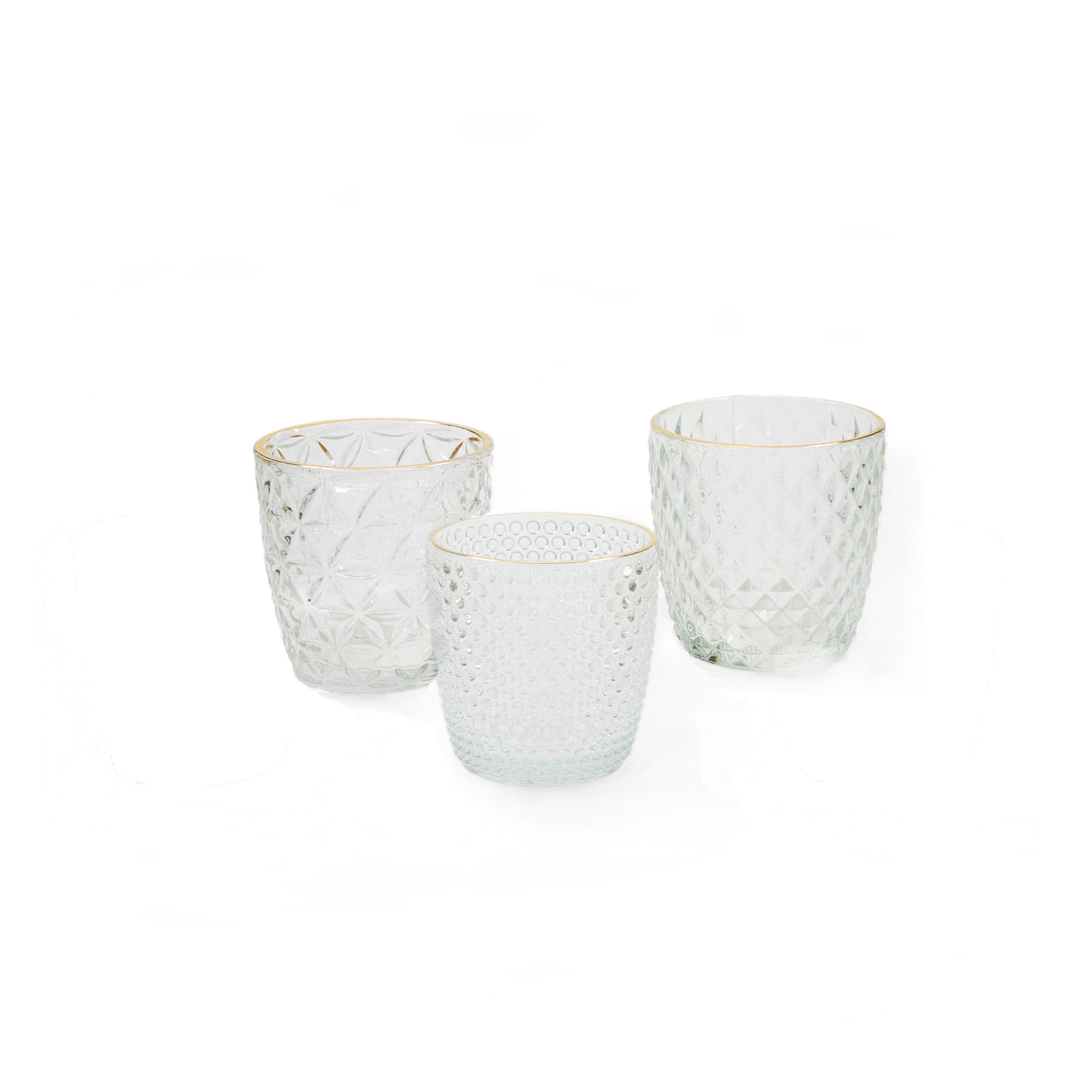 teelichthalter-glas-mit-goldrand-mieten-3 Teelichthalter GLOW - 3er Set