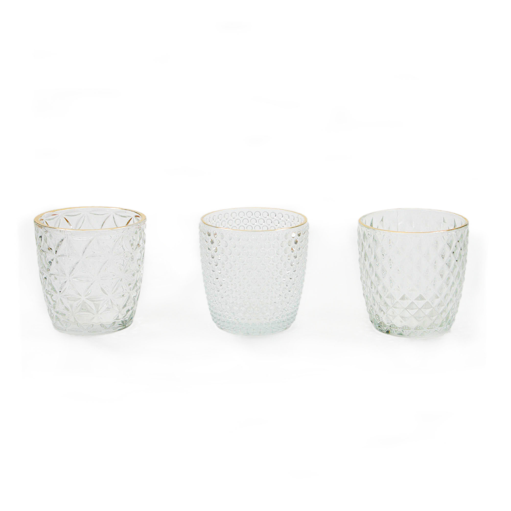 teelichthalter-glas-mit-goldrand-mieten-2 Teelichthalter GLOW - 3er Set